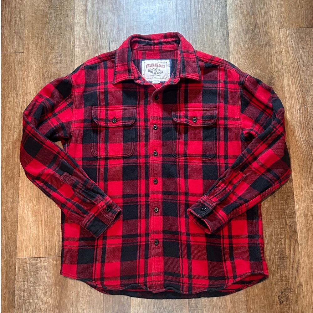 American Eagle Outfitters Mens Flannel Shirt Red Black Buffalo Plaid Gorpcore M